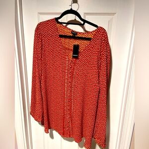 NWT Torrid Georgette Puntuck Blouse Rust Orange Polka Dot Blouse 4